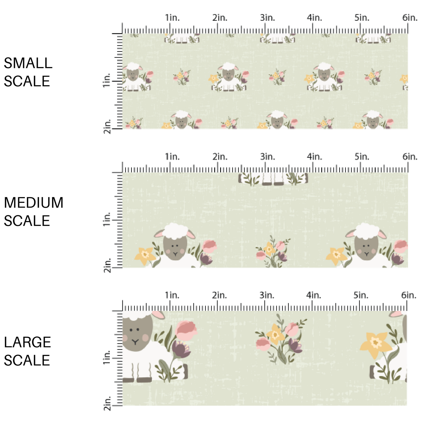Green fabric by the yard scaled image guide with floral print and sheep