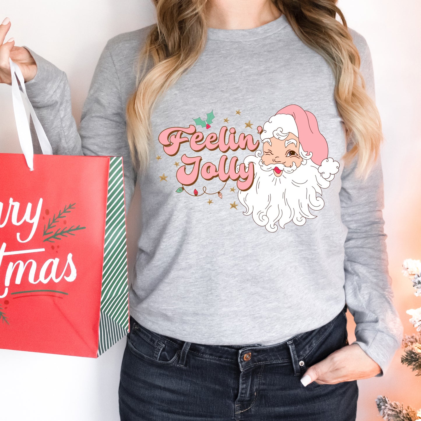 Gray shirt with a Santa Clause iron on heat transfer 