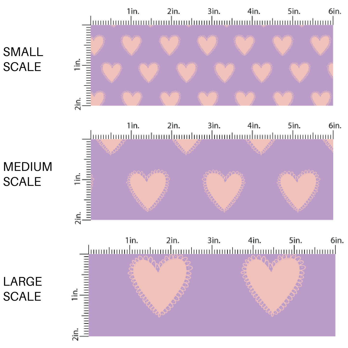 Purple Fabric image guide with pink scalloped edge hearts