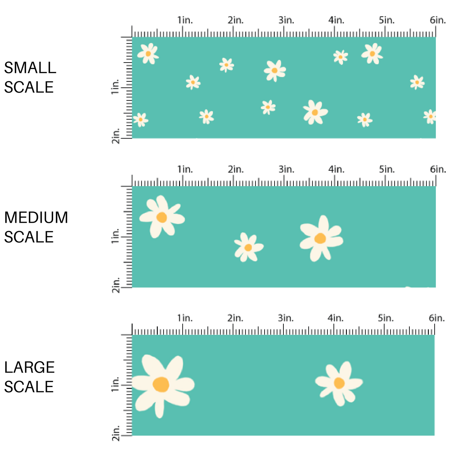 Aqua blue fabric by the yard scaled image guide with white scattered daisies