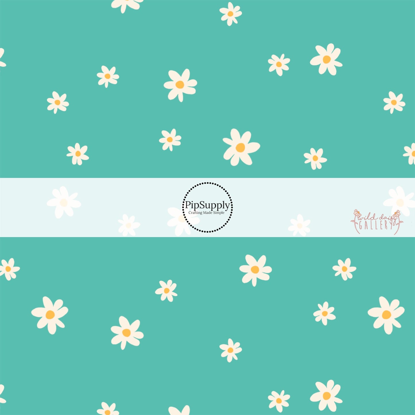 Aqua blue fabric by the yard with white scattered daisies