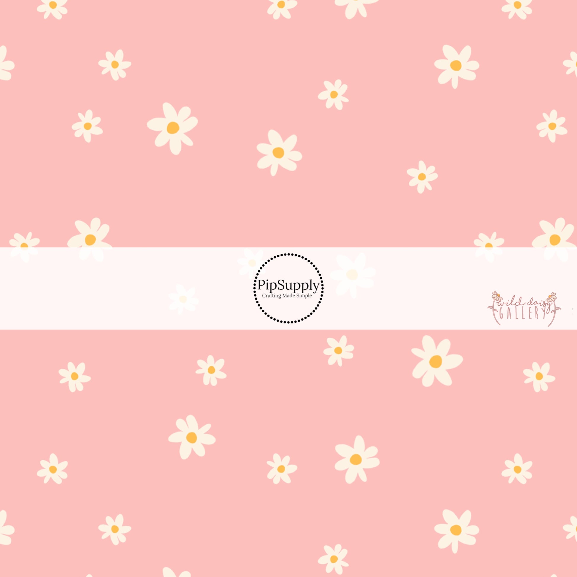 Light pink fabric by the yard with white scattered daisies