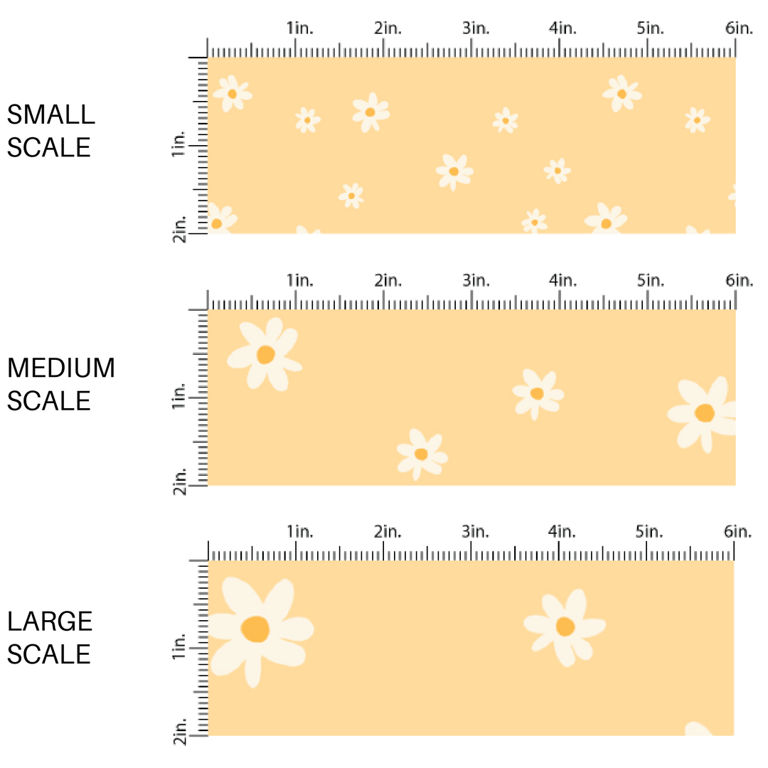 Pale yellow fabric by the yard scaled image guide with white scattered daisies 