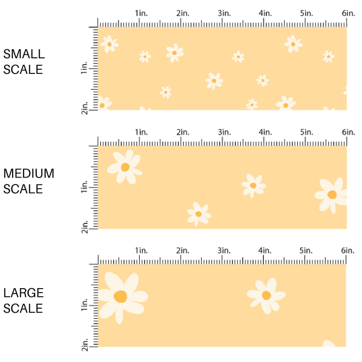 Pale yellow fabric by the yard scaled image guide with white scattered daisies 