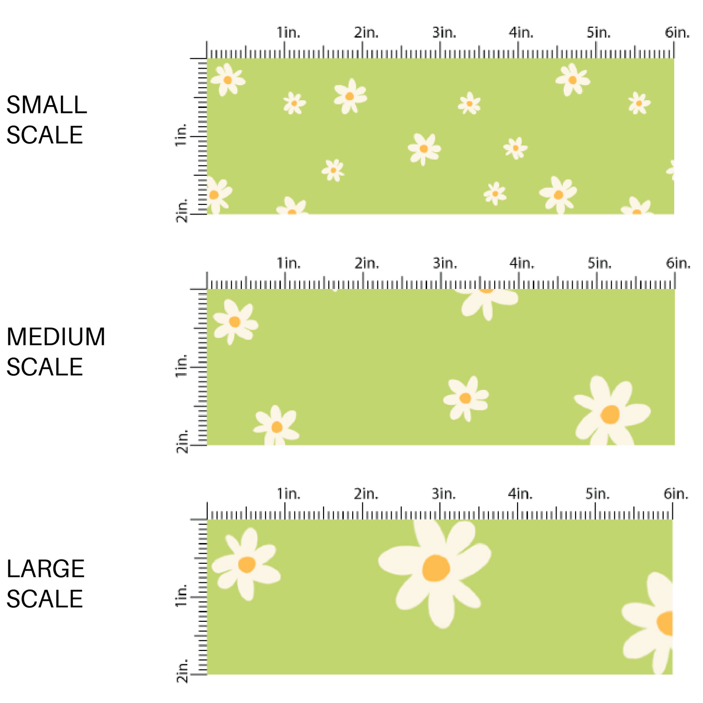 Lime green fabric by the yard with white scattered daisies