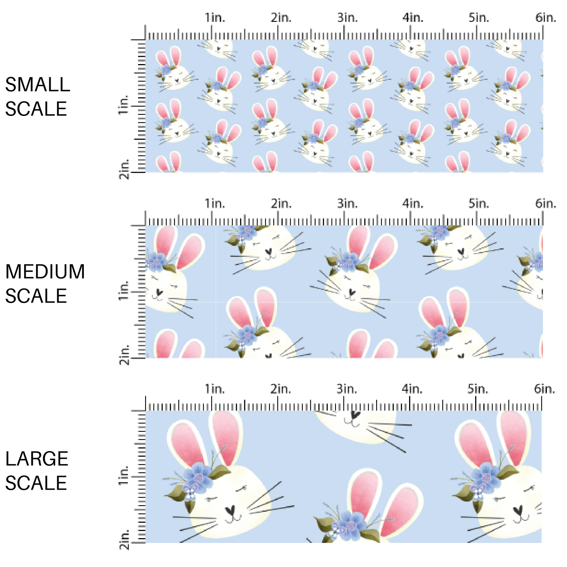 blue fabric by the yard scaled image guide with scattered white bunny rabbits and flowers