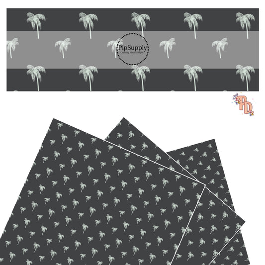 Tiny Pistachio Palm Trees On Charcoal Colored Faux Leather Sheet