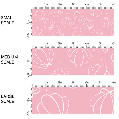 White outlined seashells on light pink fabric by the yard scaled image guide. - Beach Fabric 