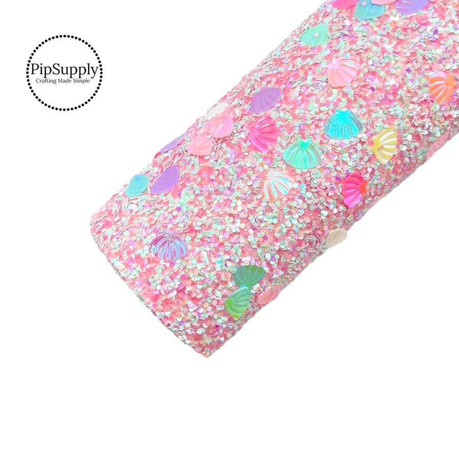 Pastel seashell sequin on pastel chunky glitter sheet