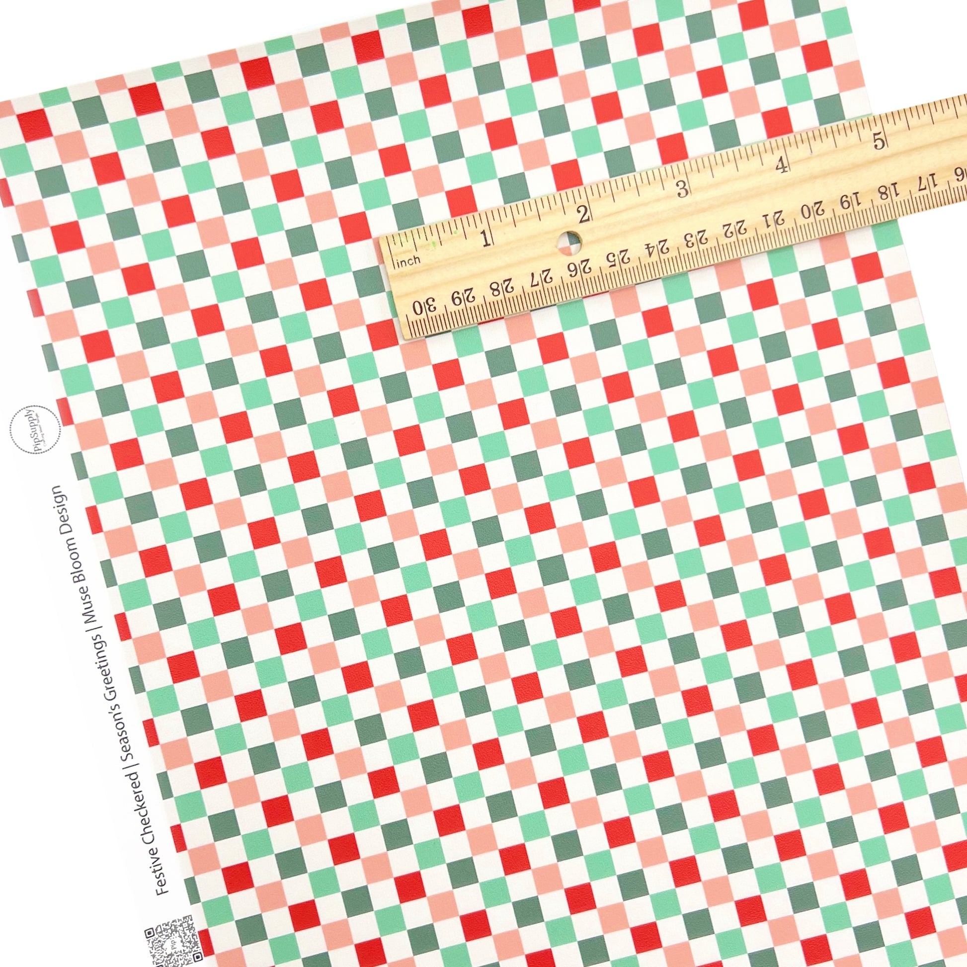 Red, green, and white checkered faux leather sheet