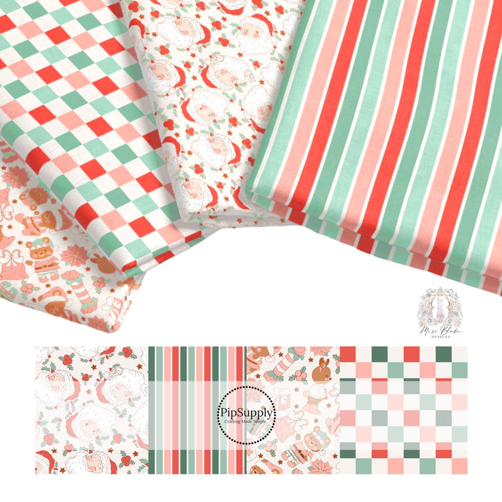 fabric stack with multiple christmas designs on a white background