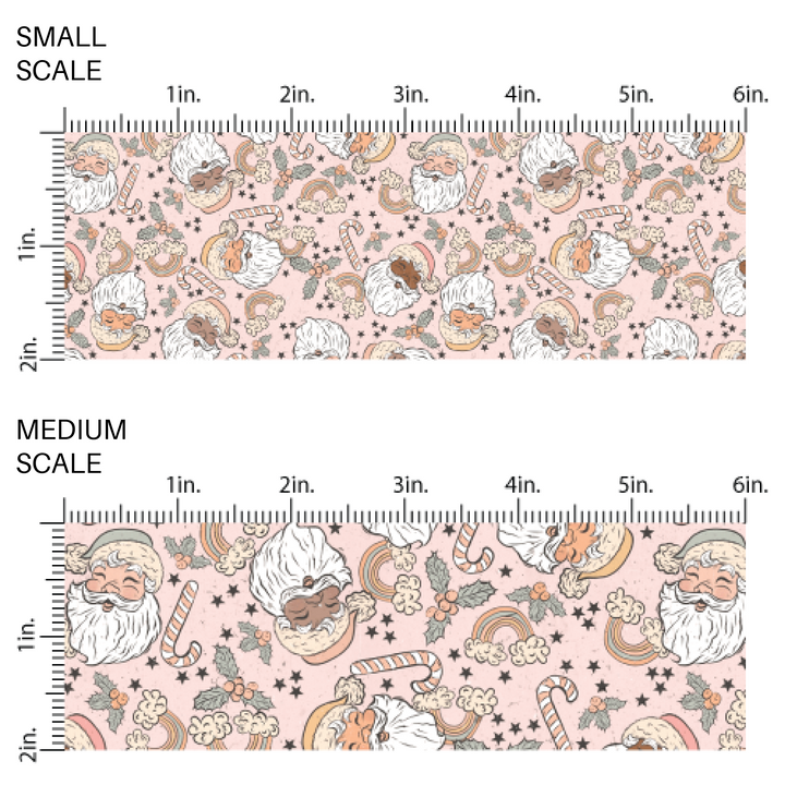 Christmas-scaled santas on a pink background