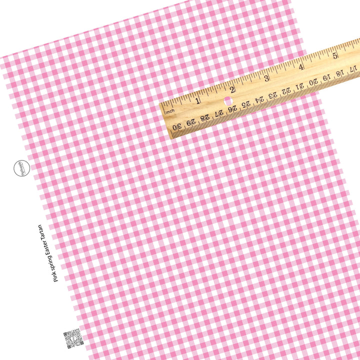 Pink stripe plaid on white tile faux leather sheets