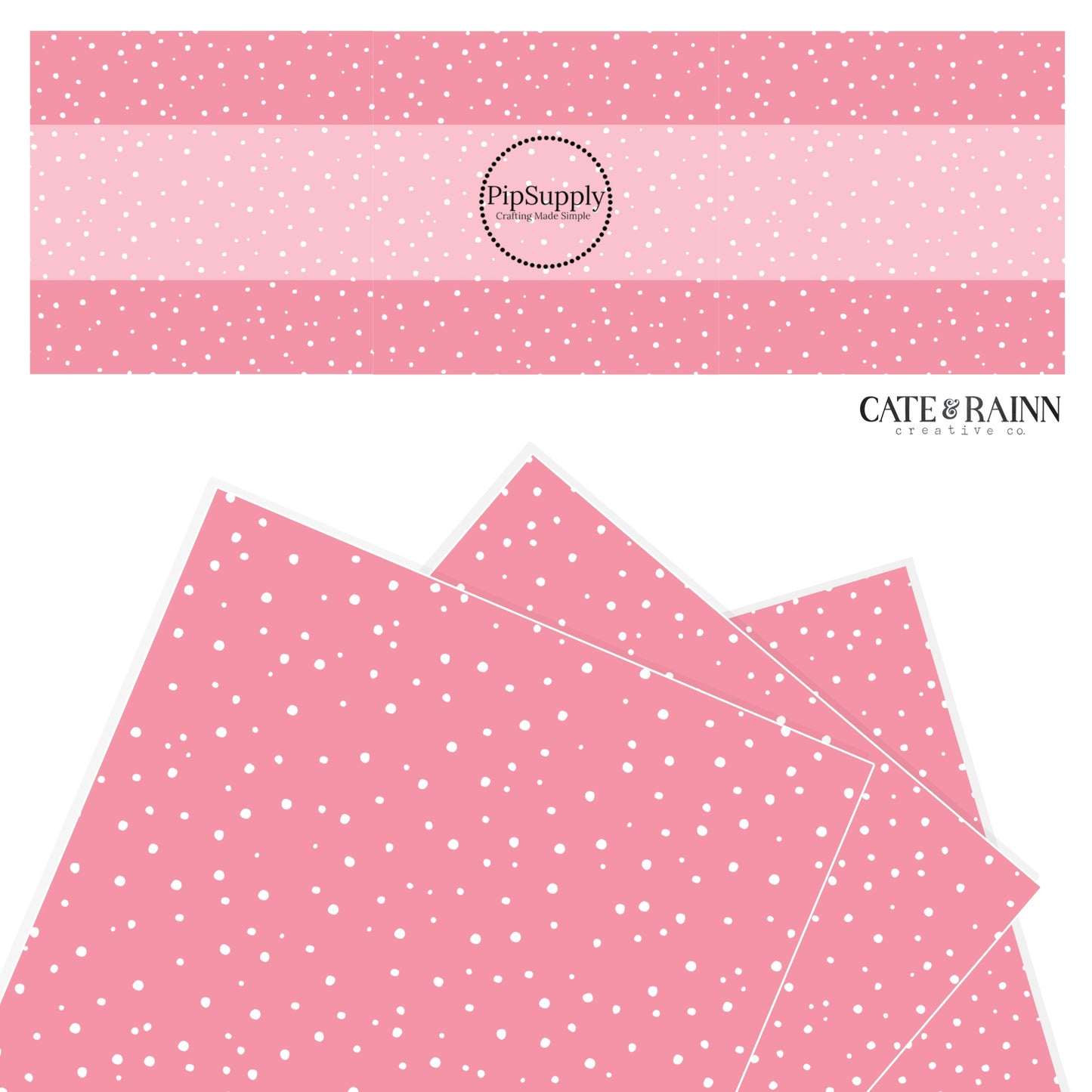 White speckled dot pattern on pink faux leather sheet.