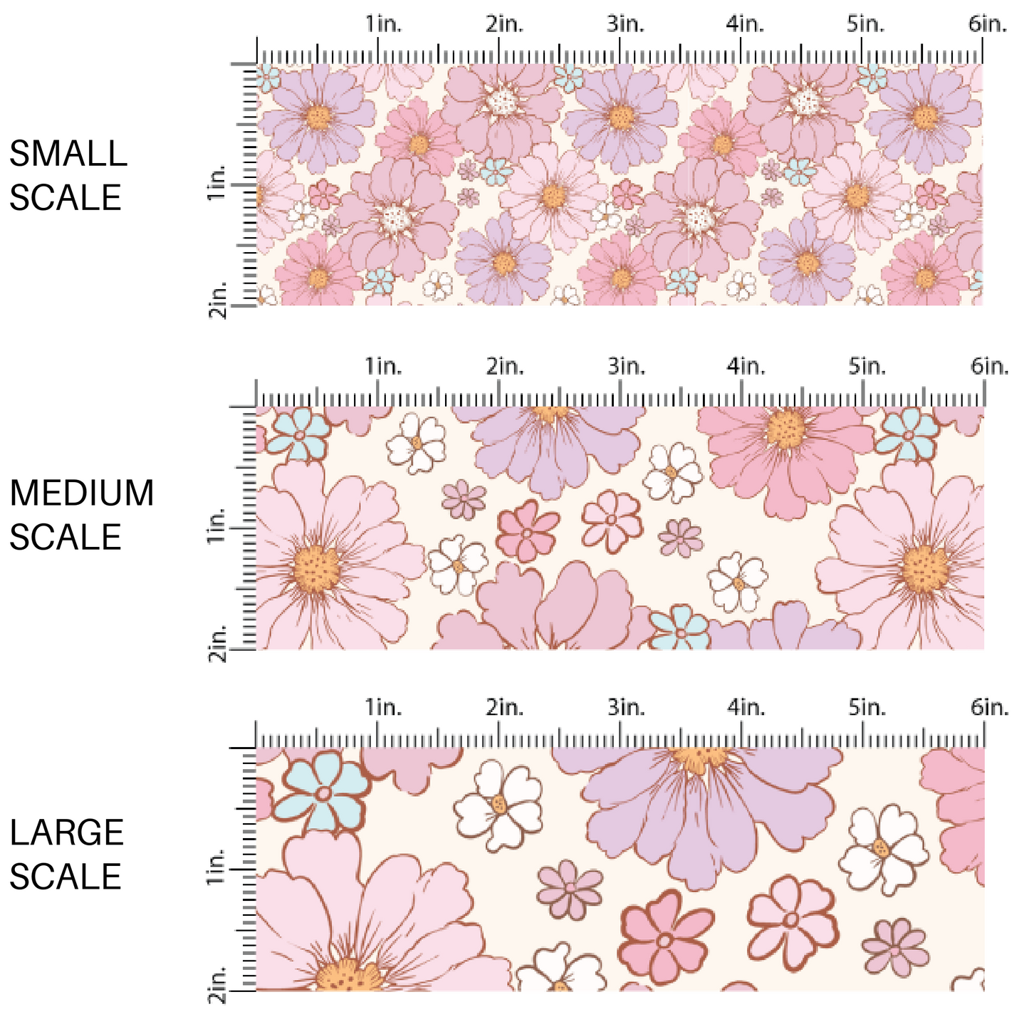 Pink and purple floral prints on cream fabric by the yard scaled image guide - Easter Fabric 
