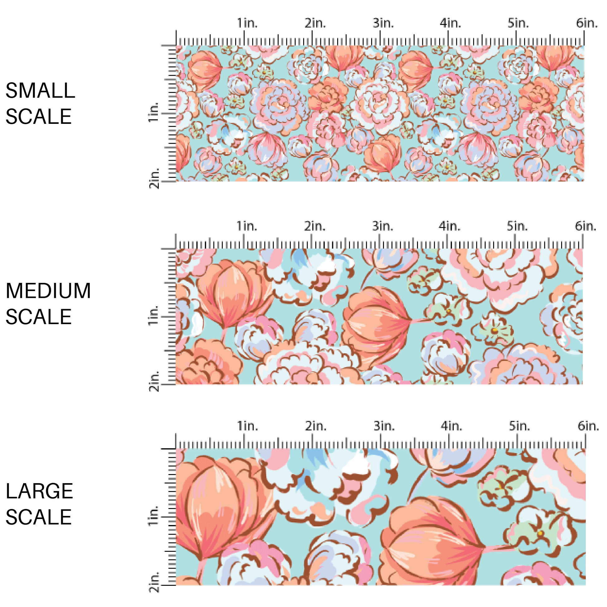 Light pink and peach floral prints on Aqua Fabric By The Yard scaled image guide