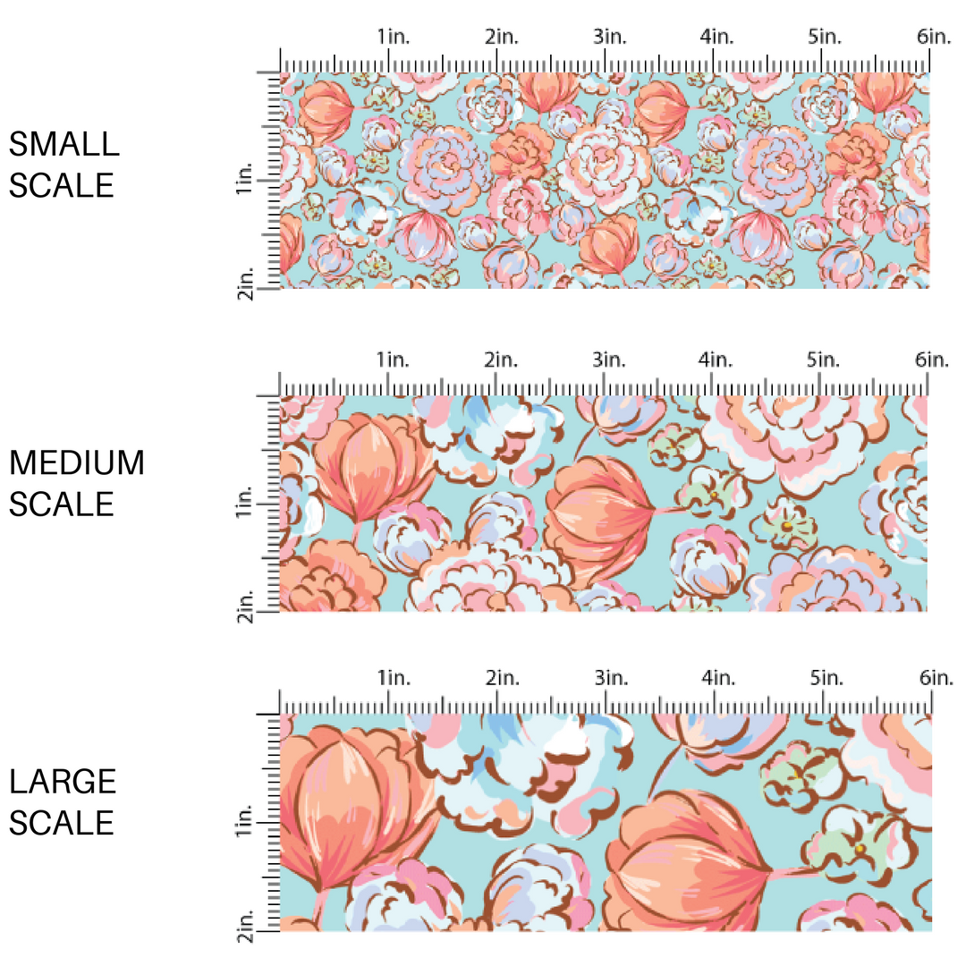 Light pink and peach floral prints on Aqua Fabric By The Yard scaled image guide