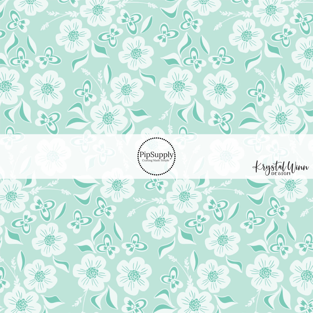 Aqua Fabric by the yard with light blue floral designs