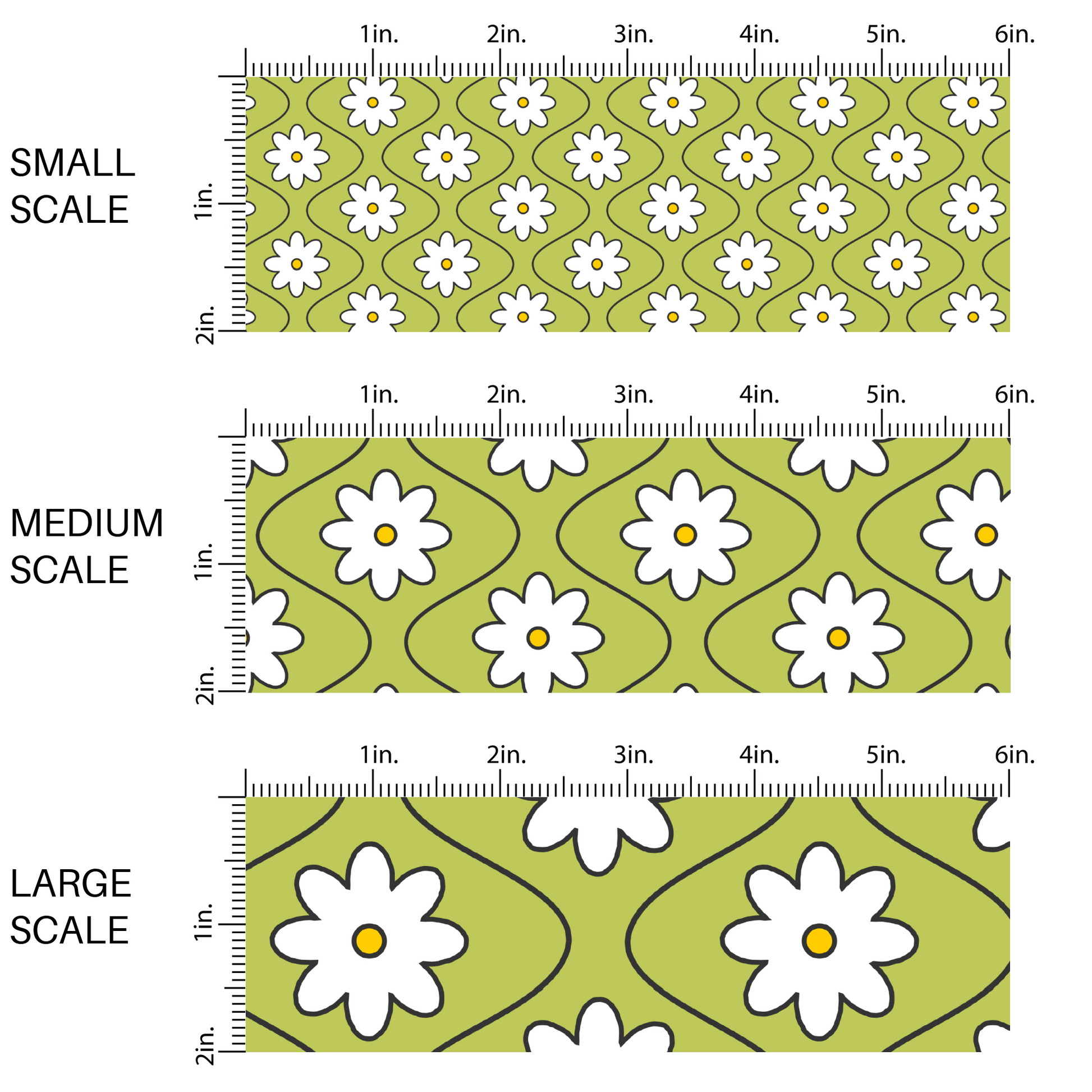 White floral and wavy lines fabric scaling
