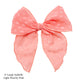Spring frayed dot fabric bow strips. Light peachy pink colored X-large serger style bow strip.