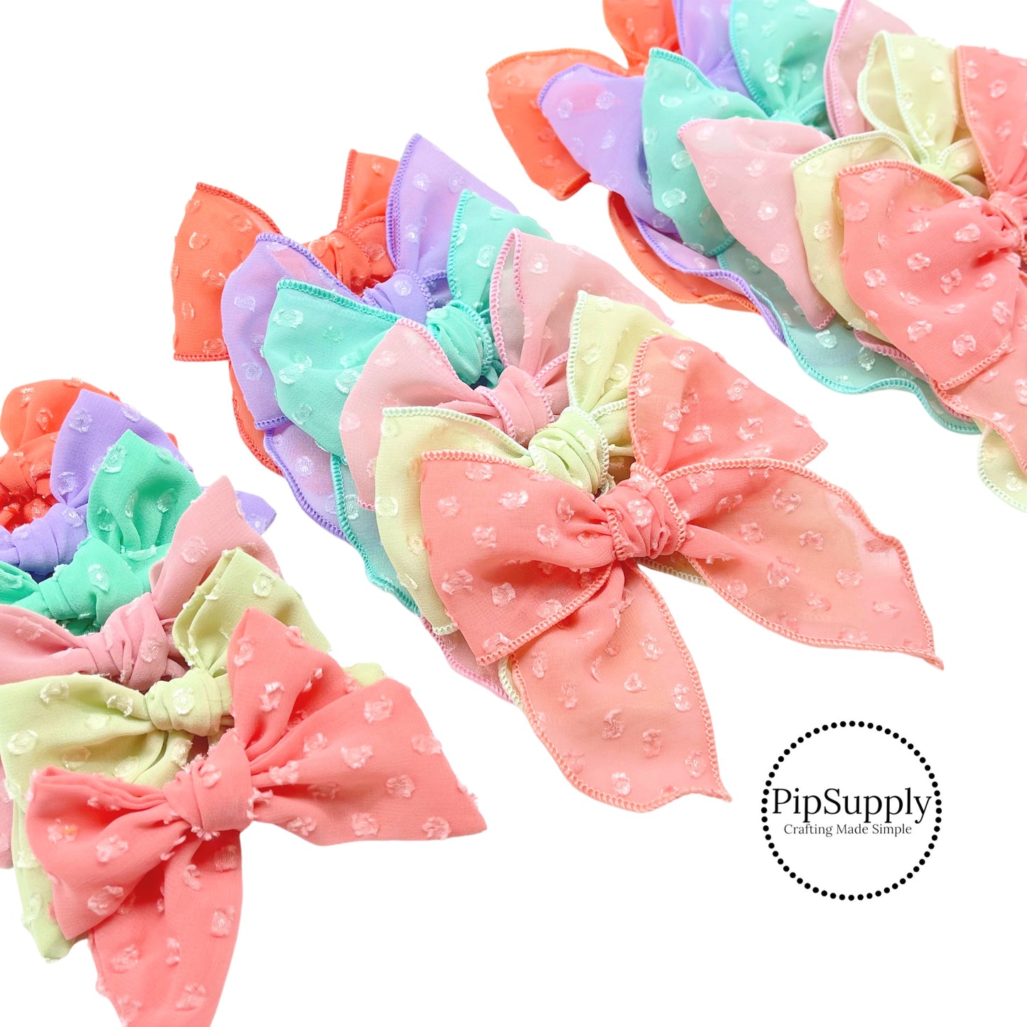 Spring frayed dot fabric bow strips. 