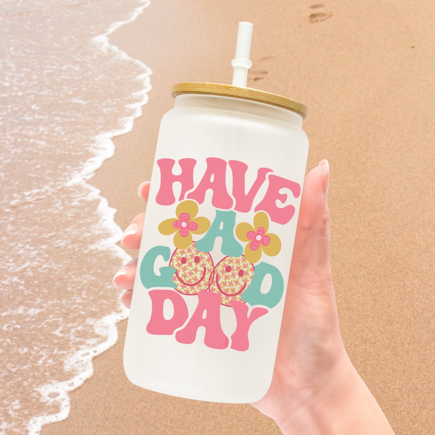 "Have a good day groovy" retro spring adhesive decal DTF