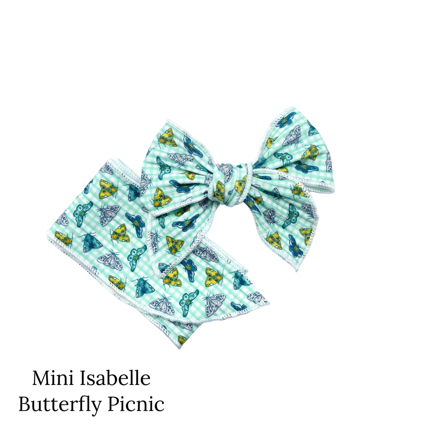 Spring meadow pattern bow strips. Butterfly picnic print mini serger style bow strip. 