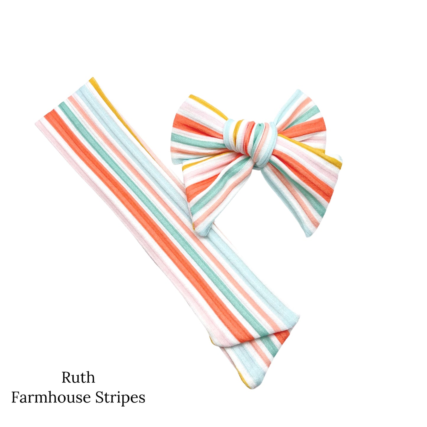 Spring meadow pattern bow strips. Farmhouse stripes print sailor style bow strip. 