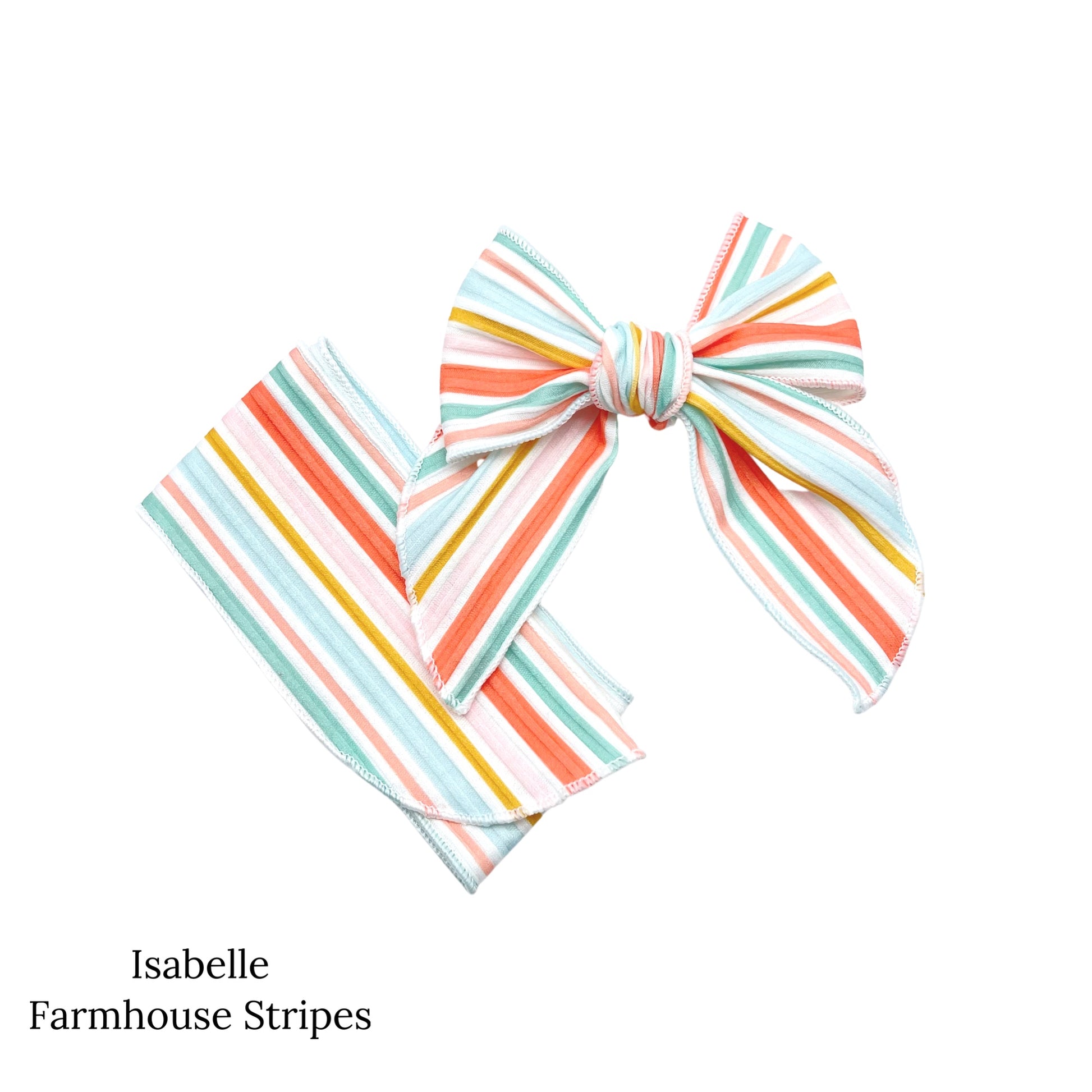 Spring meadow pattern bow strips. Farmhouse stripes print serger style bow strip. 