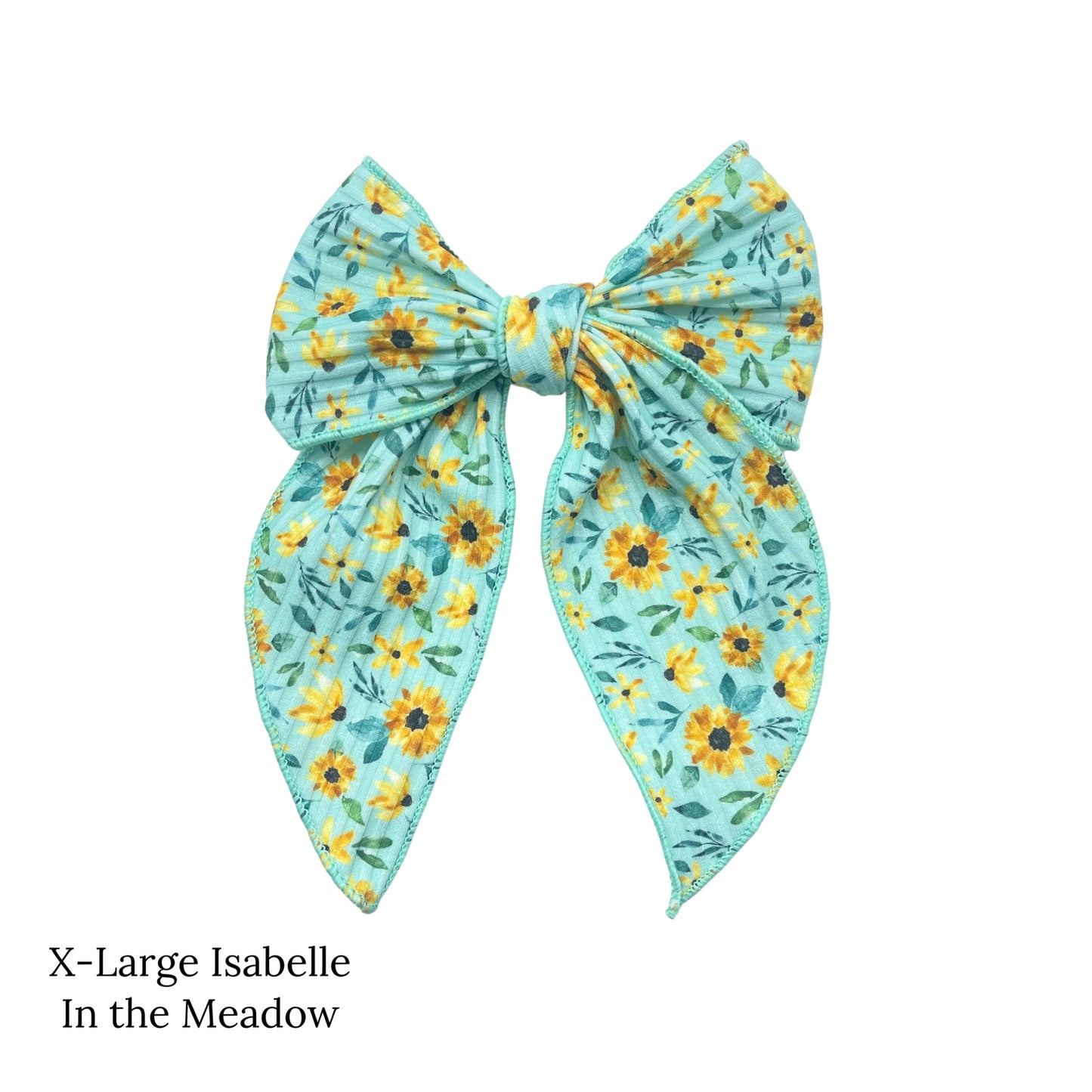 Spring meadow pattern bow strips. In the meadow print x-large serger style bow strip. 