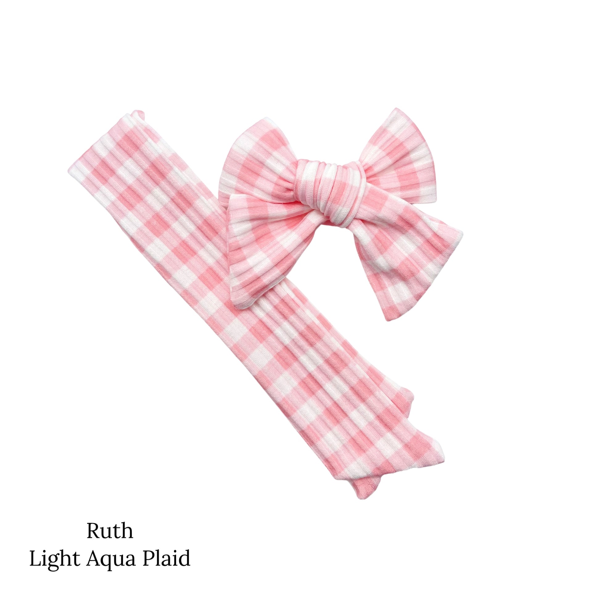 Spring meadow pattern bow strips. Light pink plaid print sailor style bow strip. 
