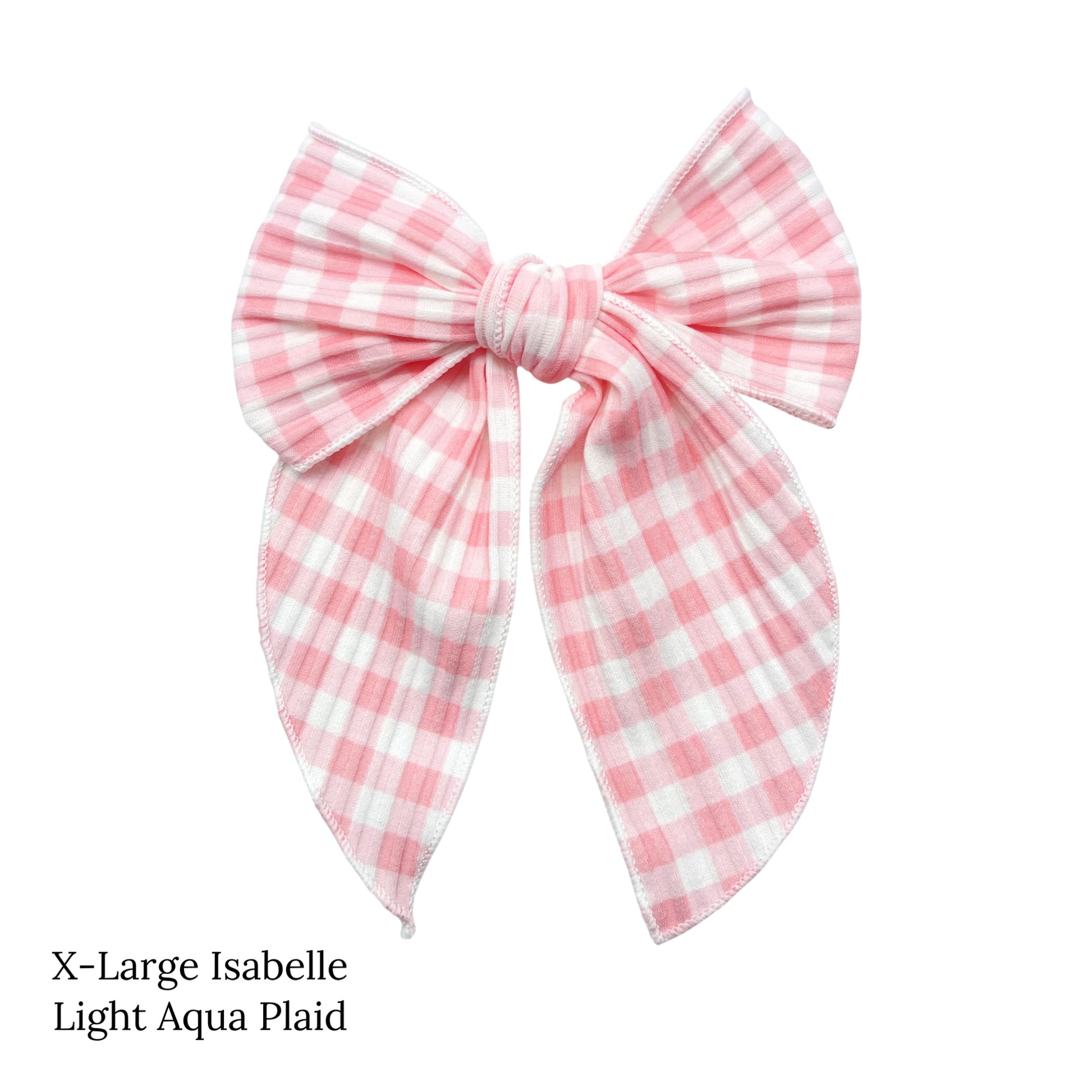Spring meadow pattern bow strips. Light pink plaid print x-large serger style bow strip. 