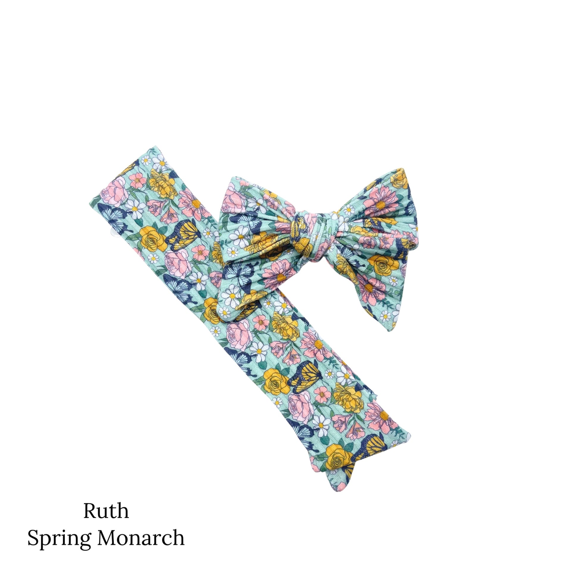 Spring meadow pattern bow strips. Spring monarch print sailor style bow strip. 