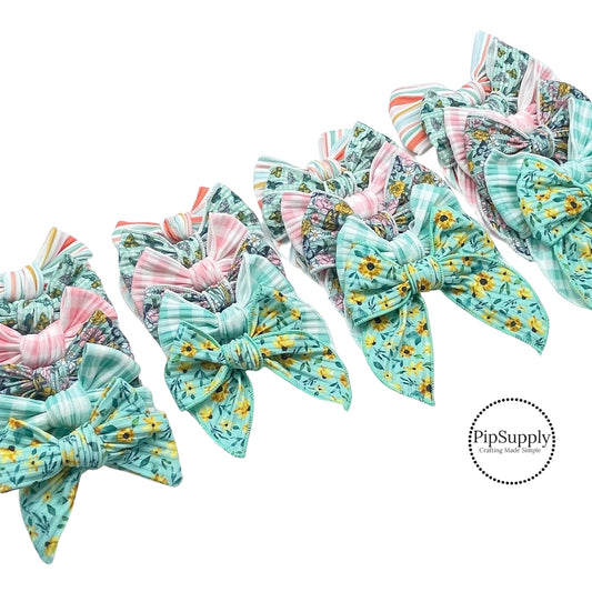 Spring meadow pattern bow strips. 