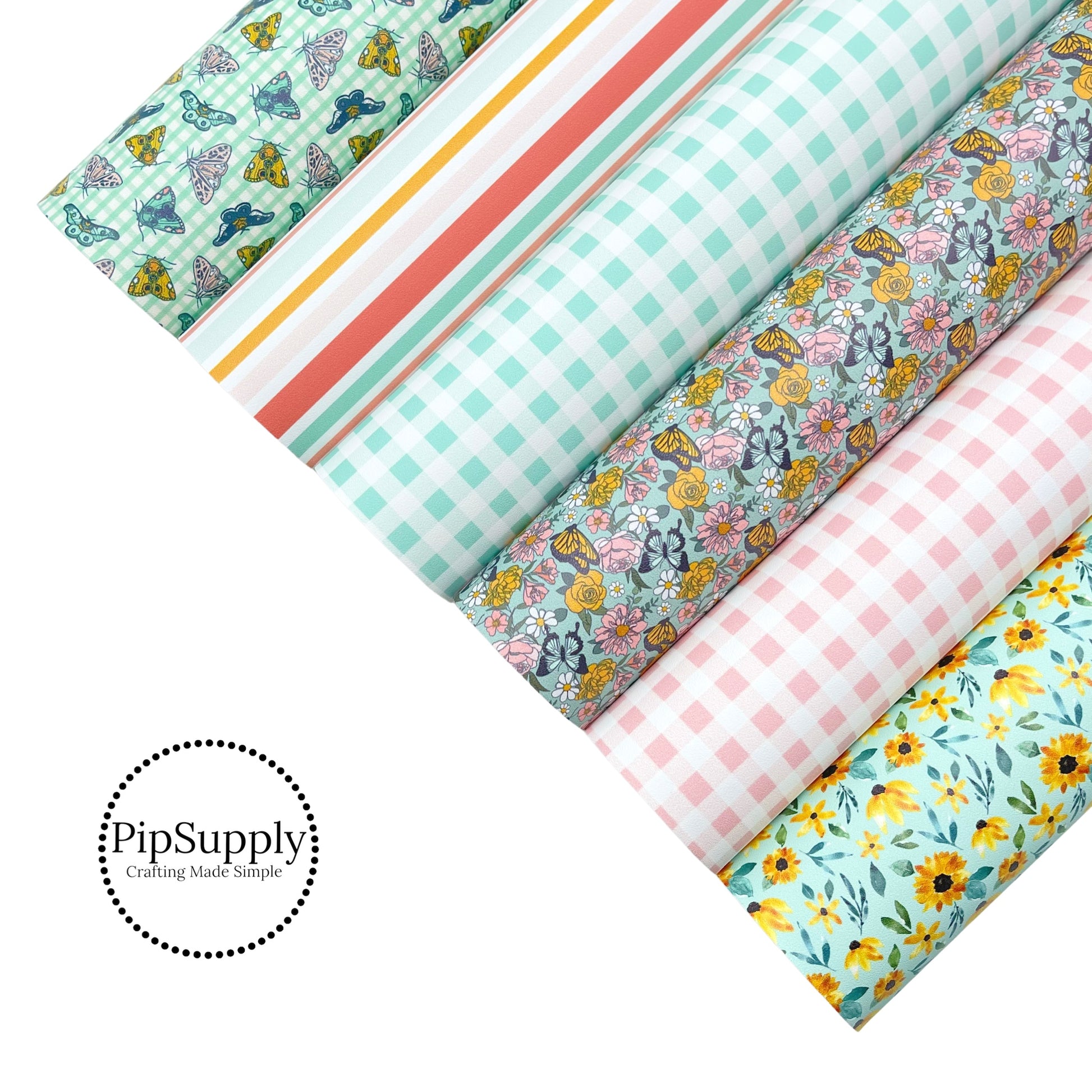 Spring meadow pattern faux leather sheets.