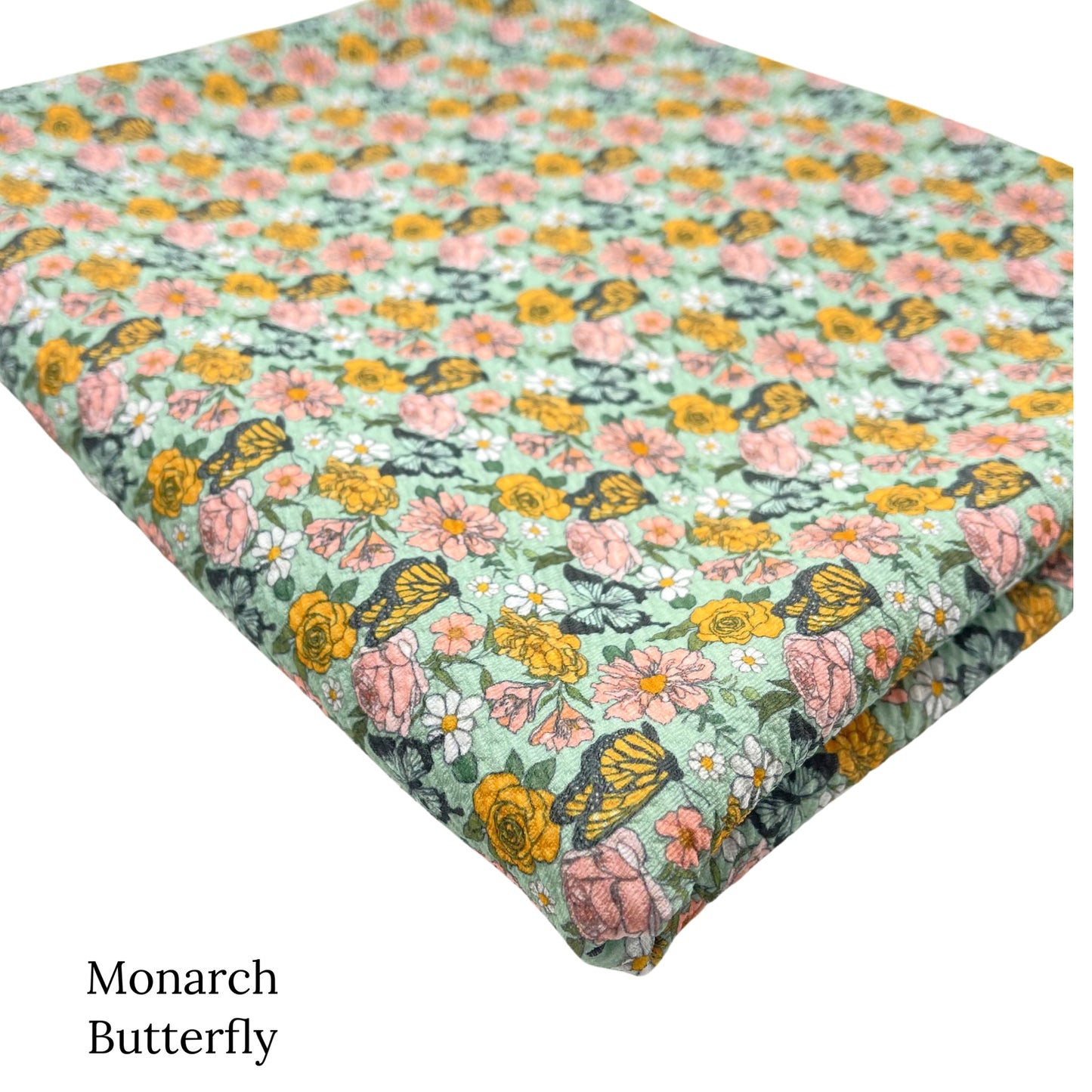 Spring meadow pattern liverpool bullet fabrics. Spring monarch print liverpool bullet fabric.