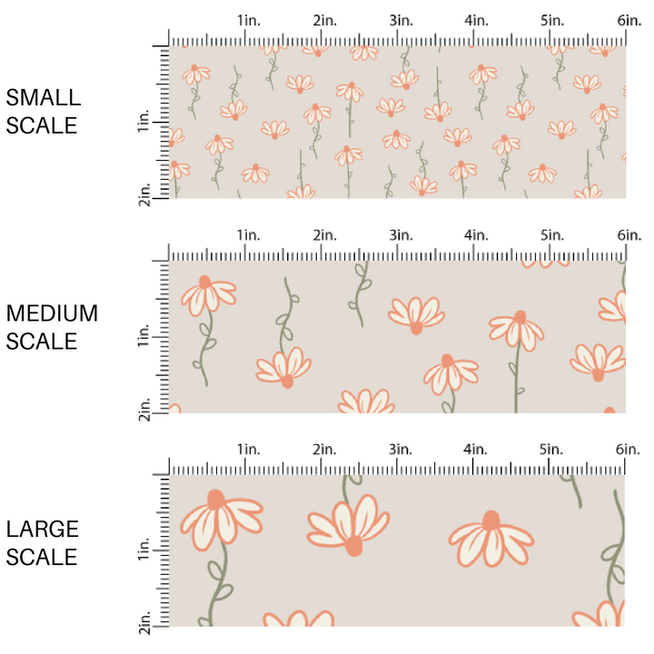 Cream colored fabric by the yard scaled image guide with white daisies on green stems