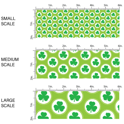 Bright Green fabric by the yard scaled image guide with green shamrocks and white polka dots