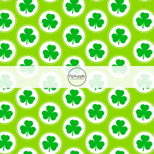 Bright Green fabric by the yard with green shamrocks and white polka dots