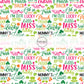 Colorful "irish princess, kiss me, i'm lucky, oh so very lucky, pinch proof" sayings on white fabric by the yard