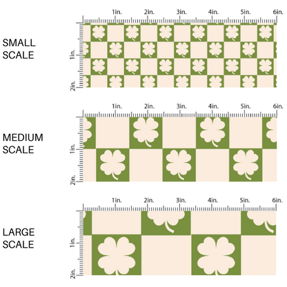 Scaled fabric by the yard with a green and cream checkered and four leaf clover design