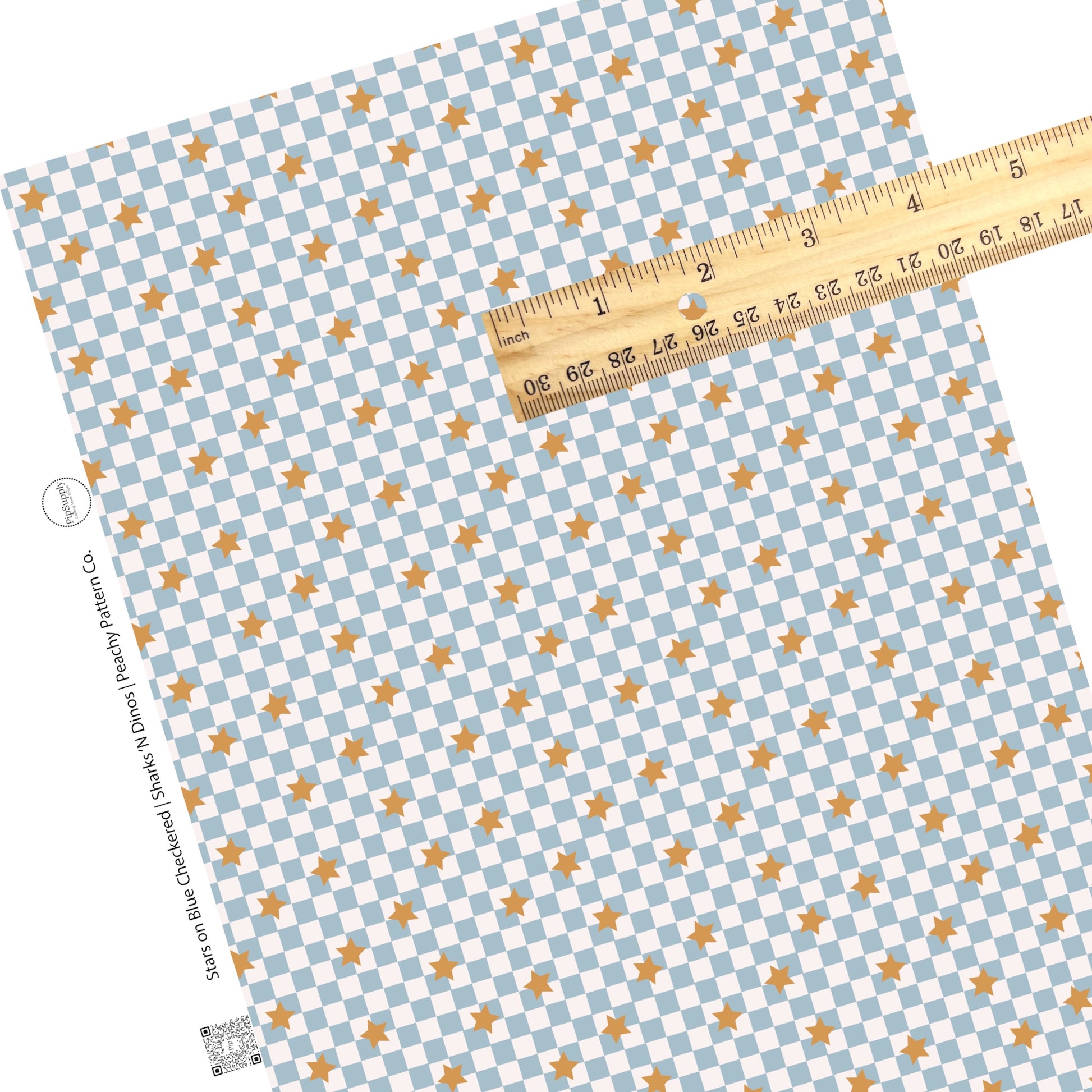 Gold stars on blue and white checker faux leather sheets