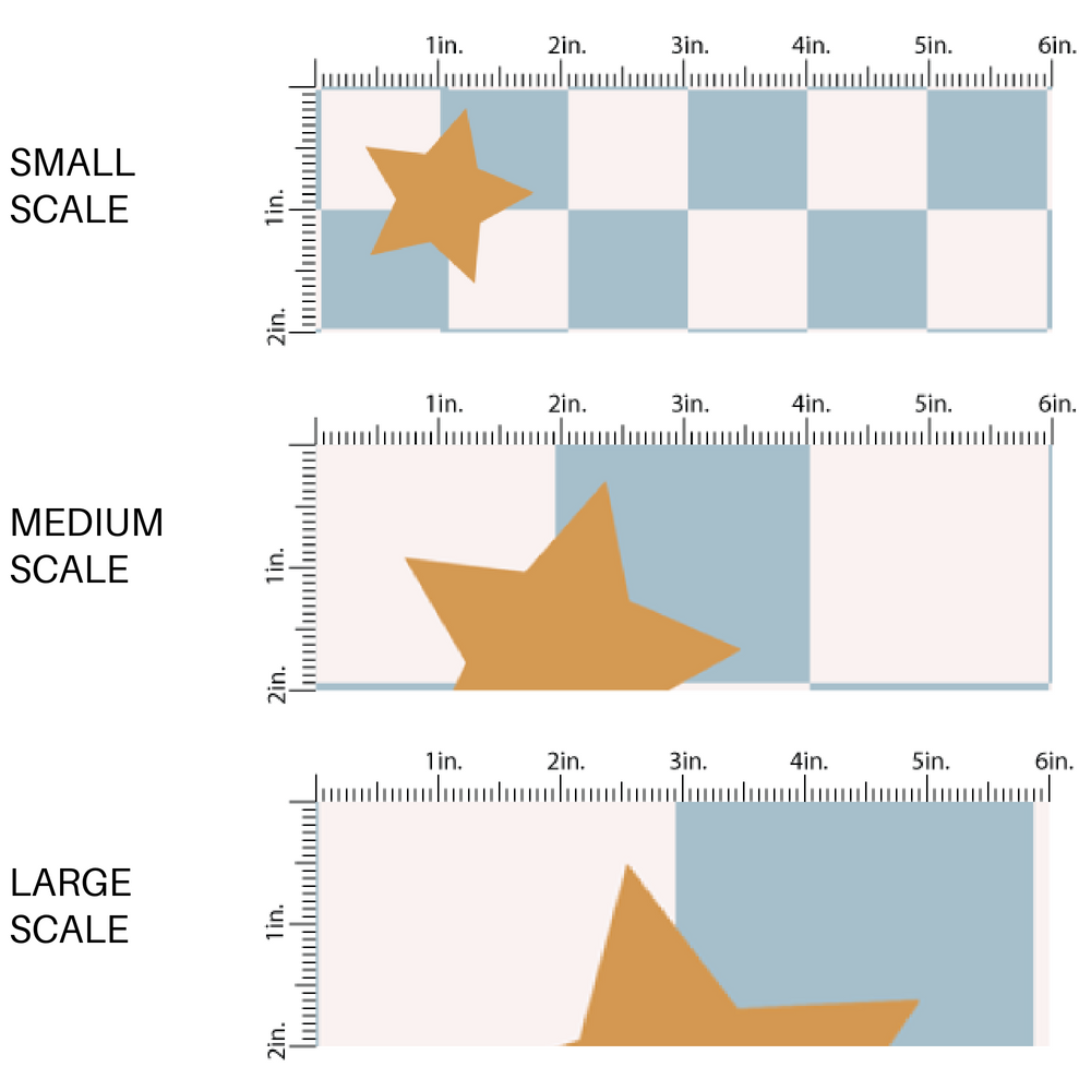 Blue and white checkered print with gold stars fabric by the yard scaled image guide