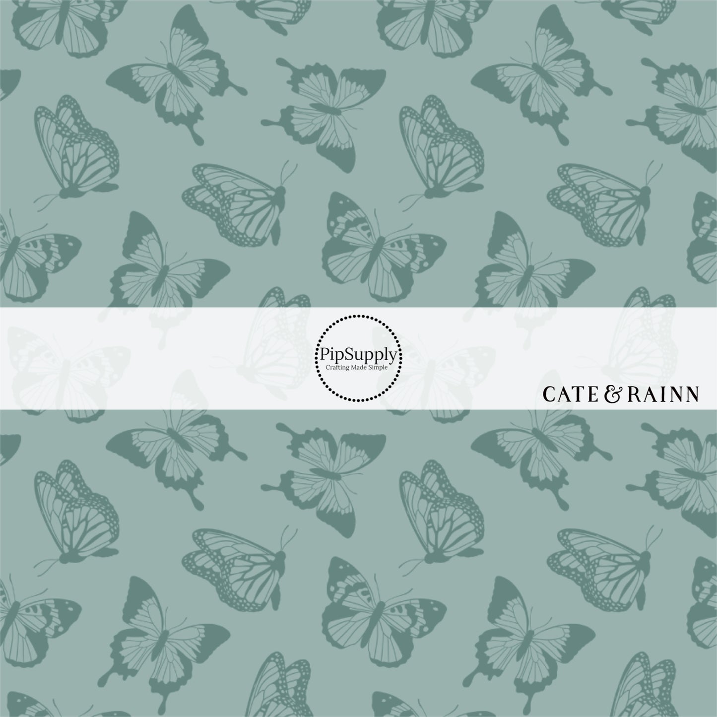 Light Teal Fabric by the yard with butterfly silhouettes