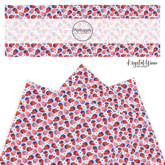 patriotic colored strawberries and flowers faux leather sheet