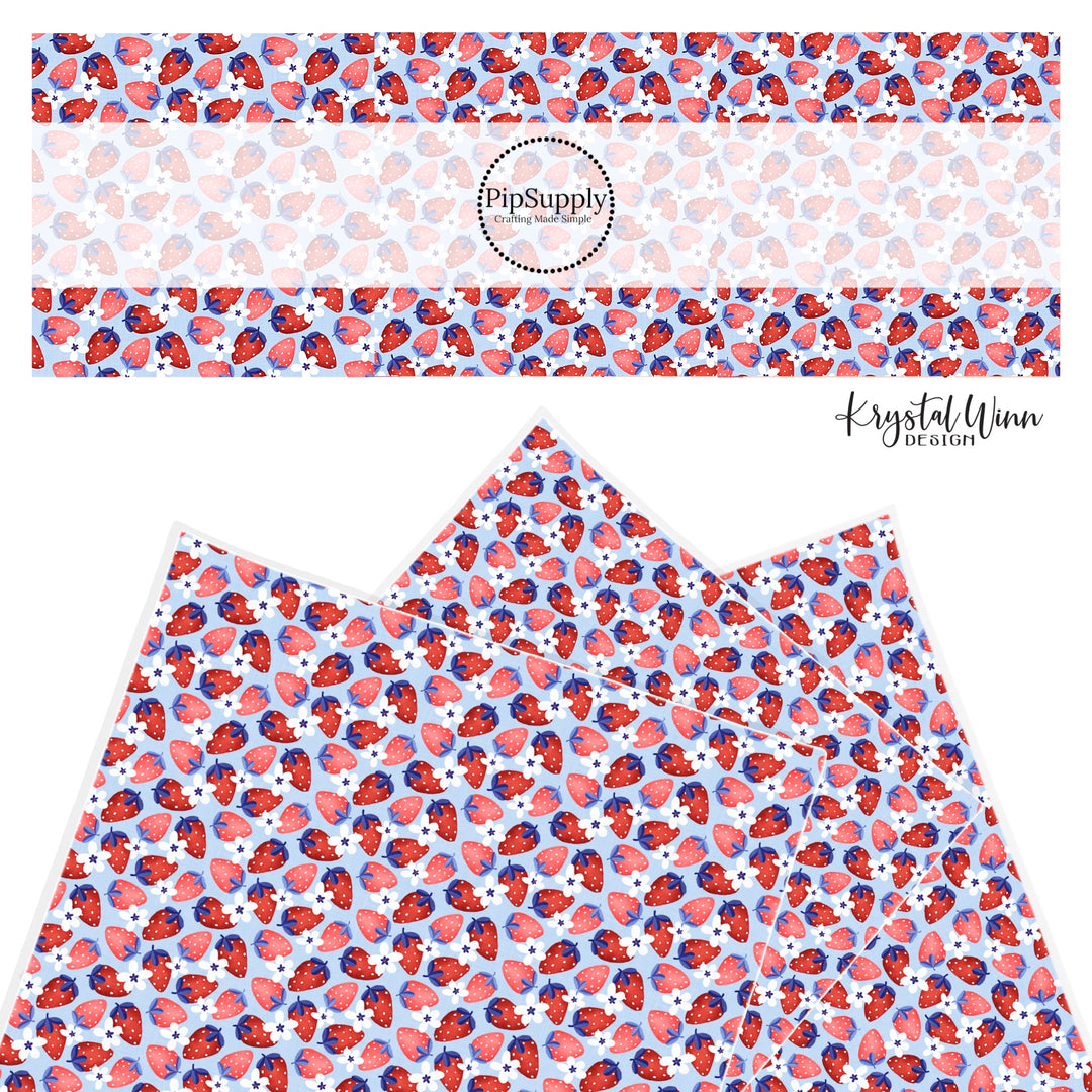 patriotic colored strawberries and flowers faux leather sheet