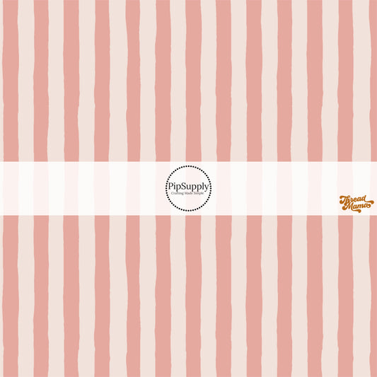 dusty rose pink and cream striped fabric by the yard.