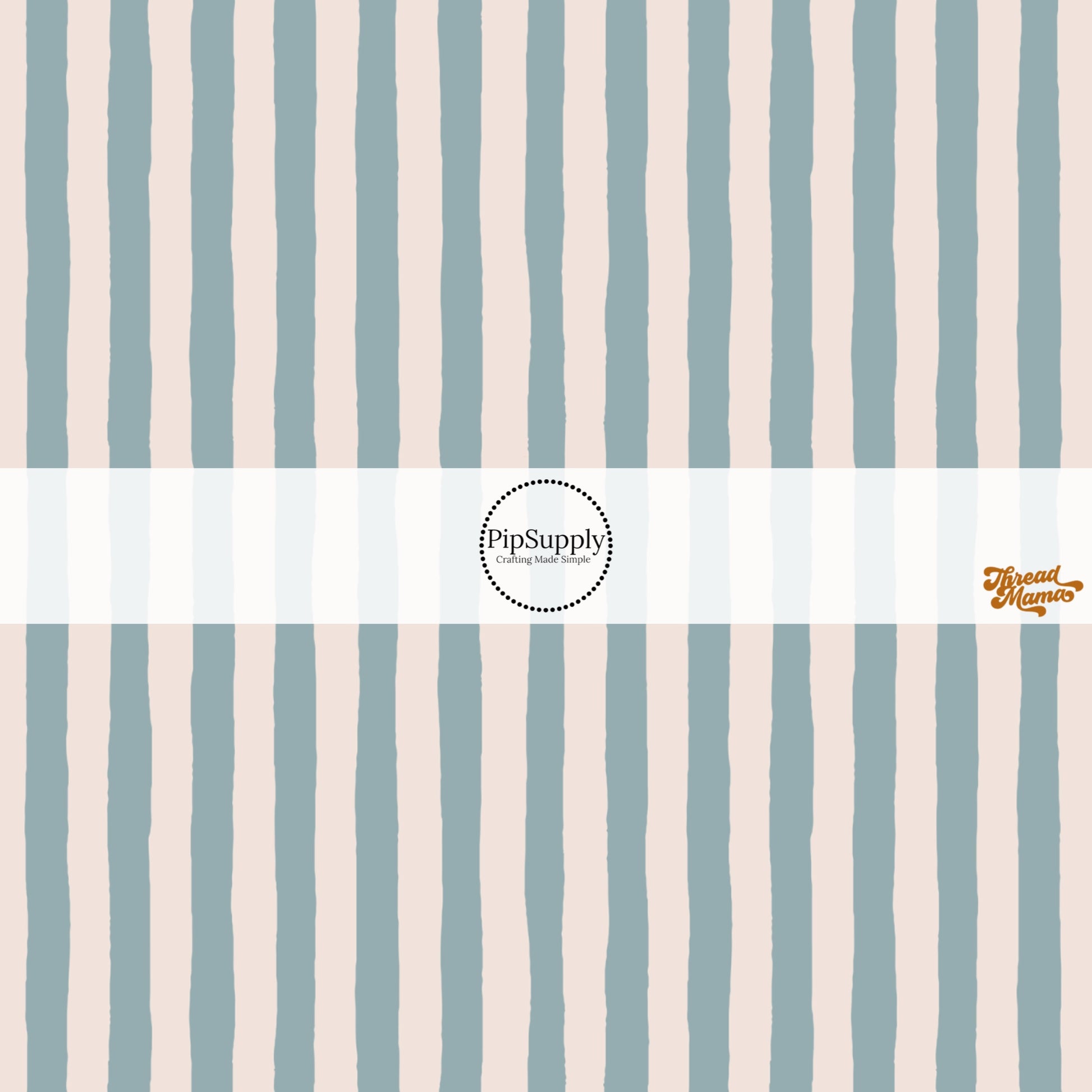 Cream and blue painted stripes fabric by the yard.