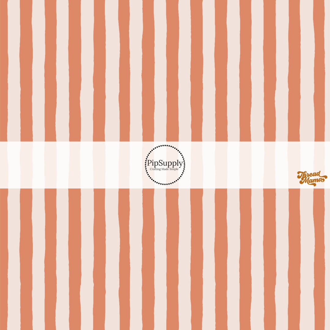 Orange and Cream Striped Fabric by the yard.