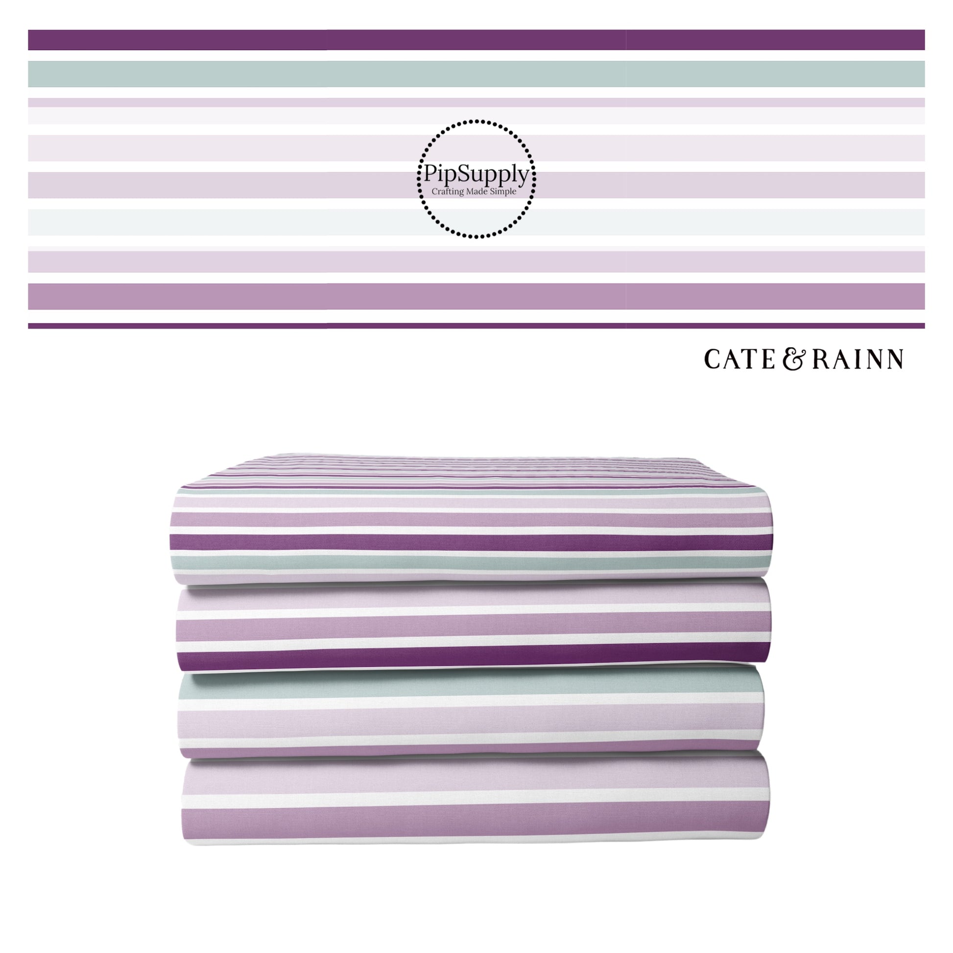 Purple, Lavender and Aqua Striped Fabric 